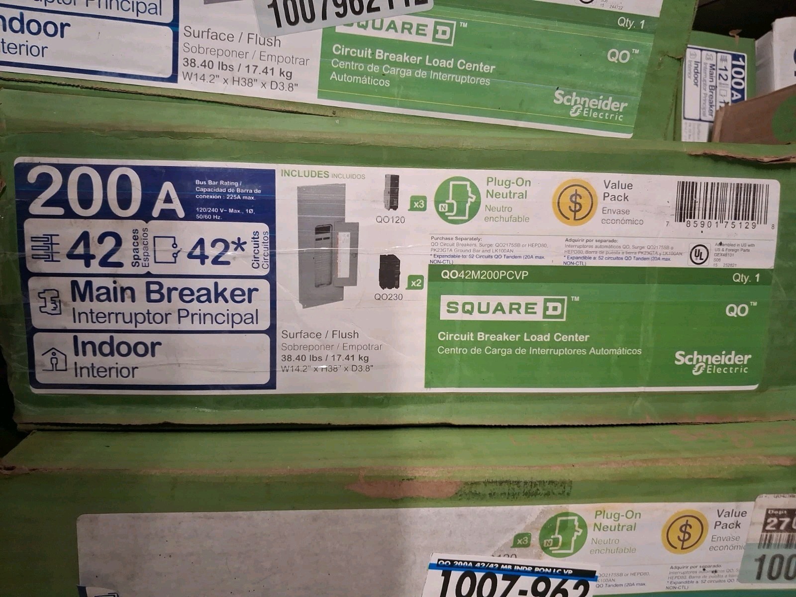 Square D QO 200 Amp 42-Space 42-Circuit Indoor Main Breaker Load C QO42M200PQCVP
