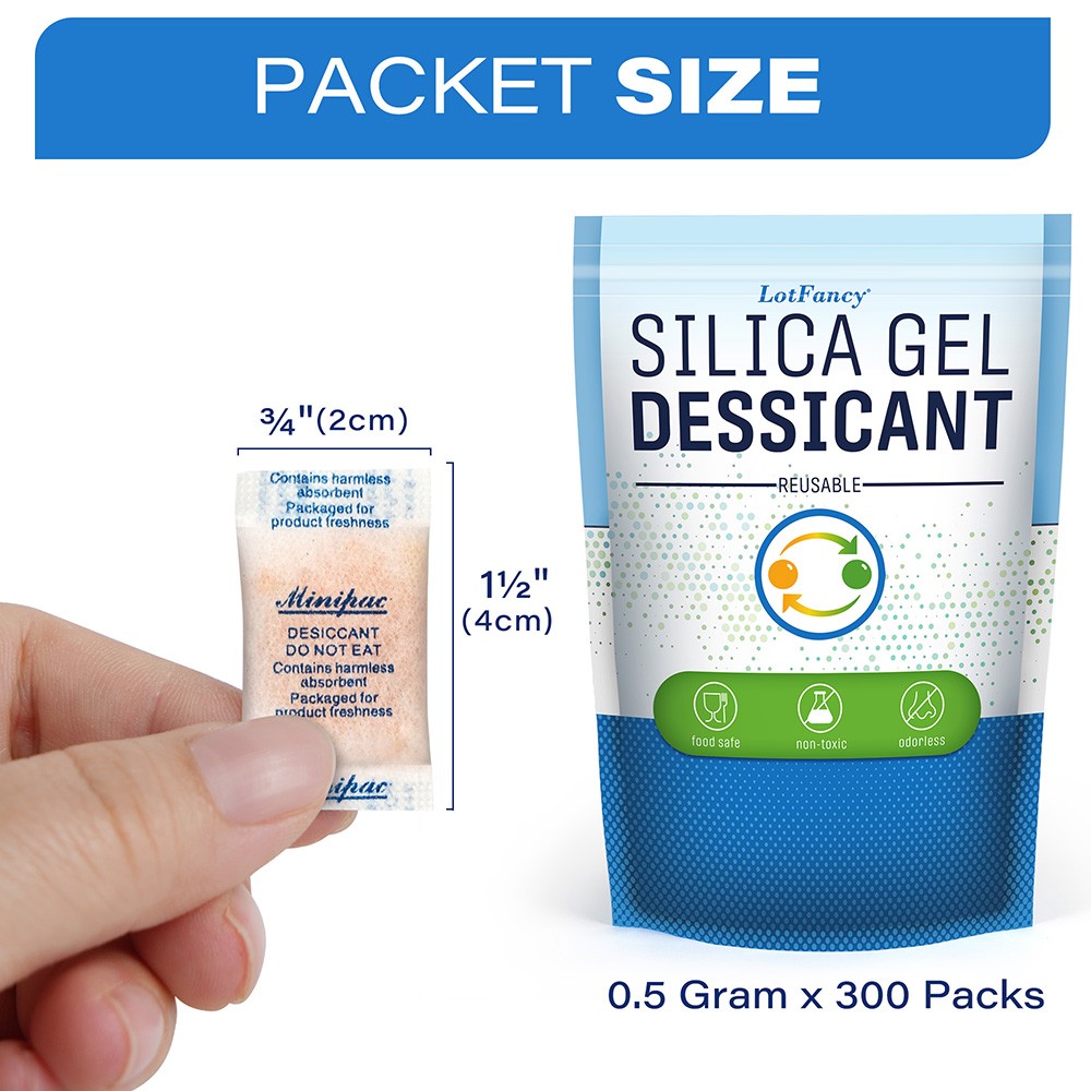 300 Packets 0.5g Gram Silica Gel Packets Desiccant Beads Dryer Moisture Absorber