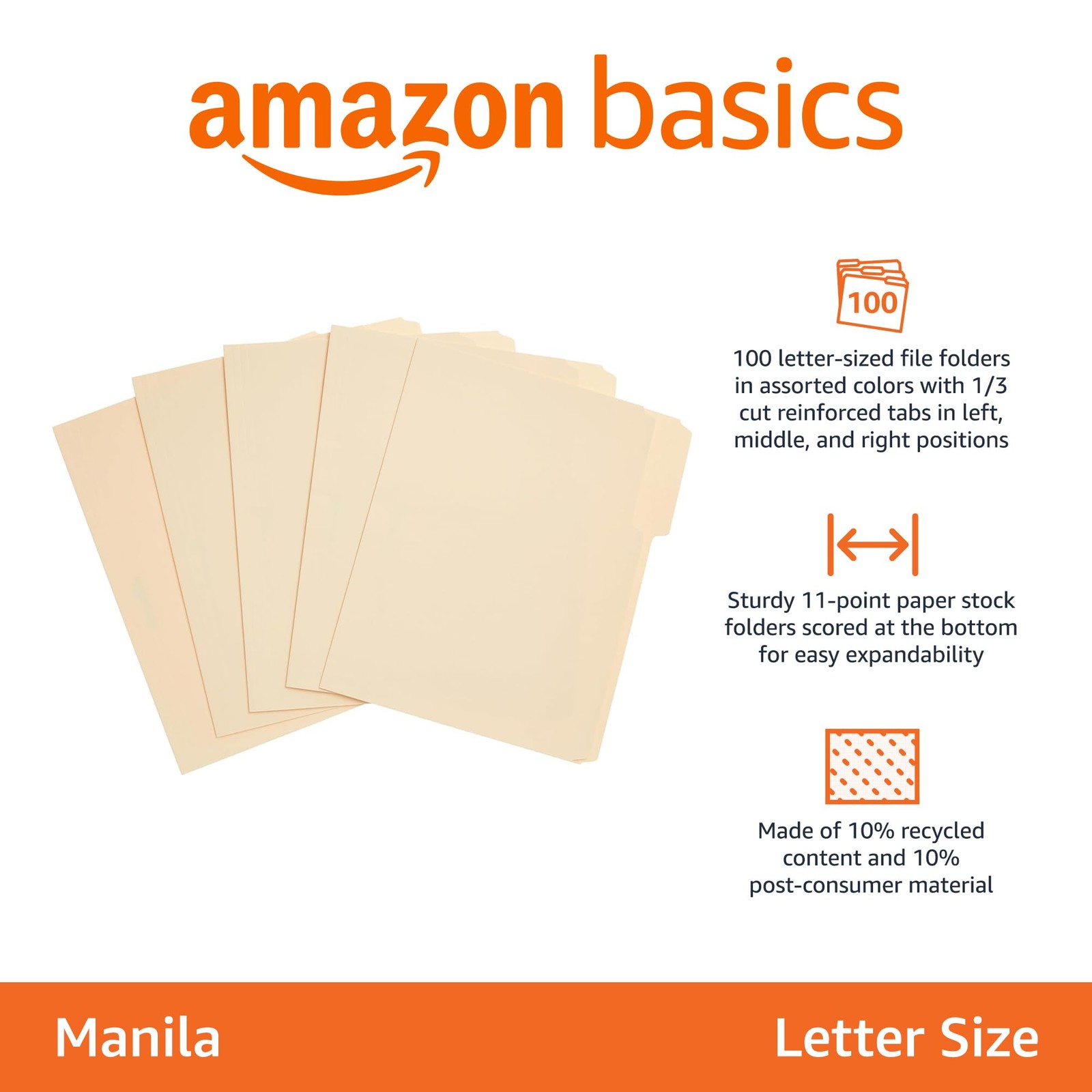 Amazon Basics Sturdy File Folders with Reinforced Letter, Manila, Letter Size