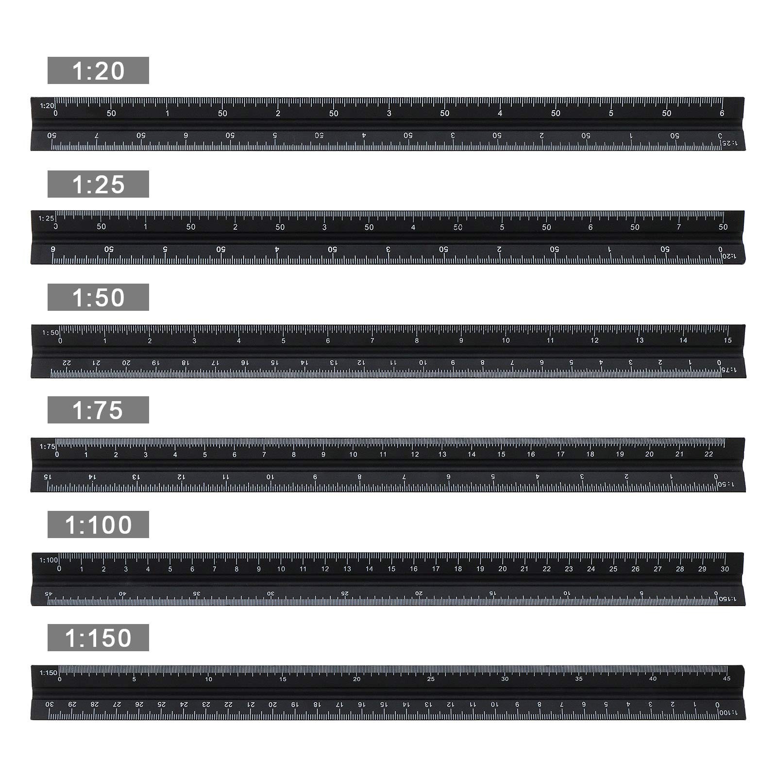 Triangular Ruler, 30 Inches, Black Aluminum Alloy, Metric Ruler 120, 12…