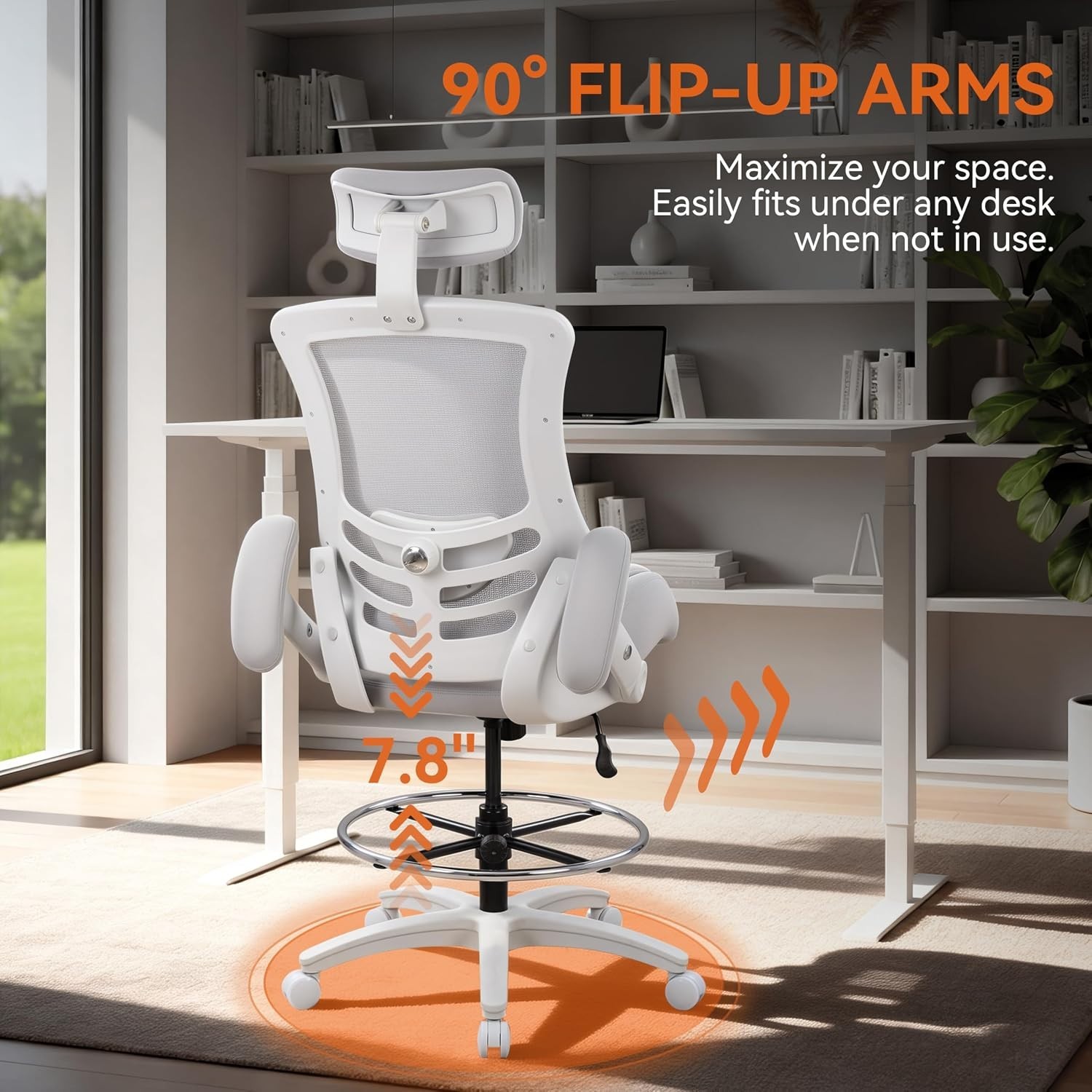 Ergonomic High Back Drafting Chair with Adjustable Headrest and Lumbar Support