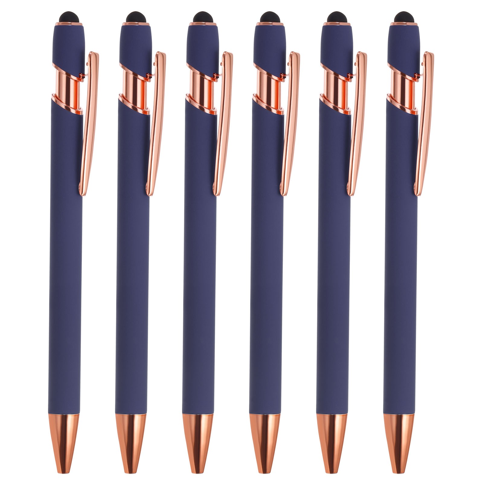6 Pack Ballpoint Pen with Stylus Tip 2 in 1 Metal Pen Style 2 Blue