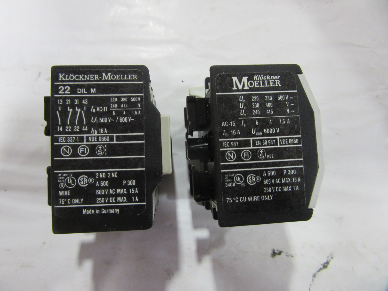 (2) Klockner Moeller 22DILM Auxiliary Contact 16A 600V VGC!!! Free Shipping