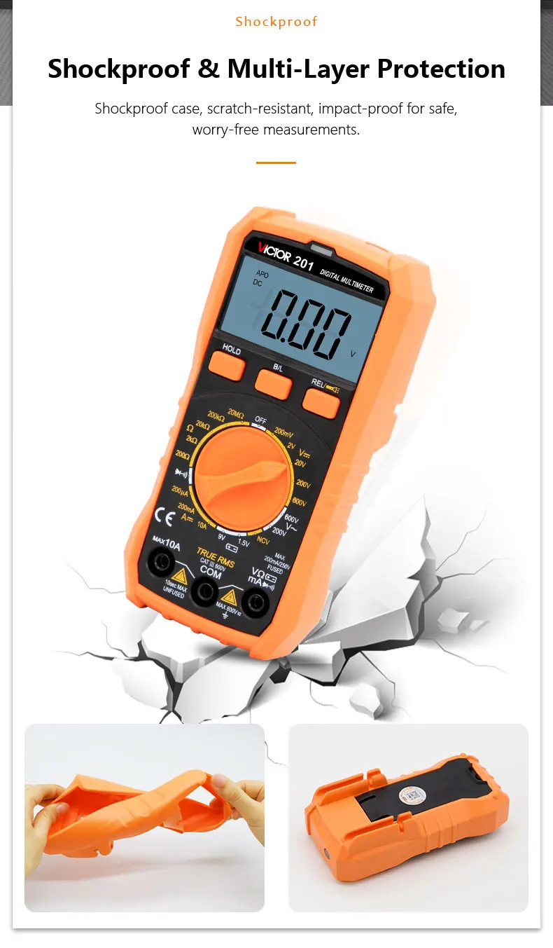 Digital Multimeter Portable Compact Manual Ranging Voltage Current Resistance
