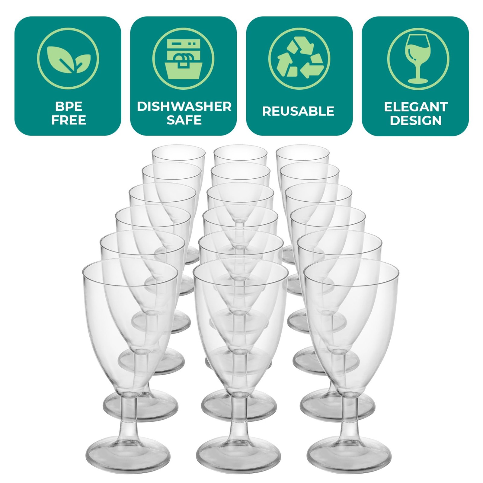 JoyServe 24 Plastic Wine Glasses Disposable – 7 Oz Clear BPA-Free Plastic Glasse