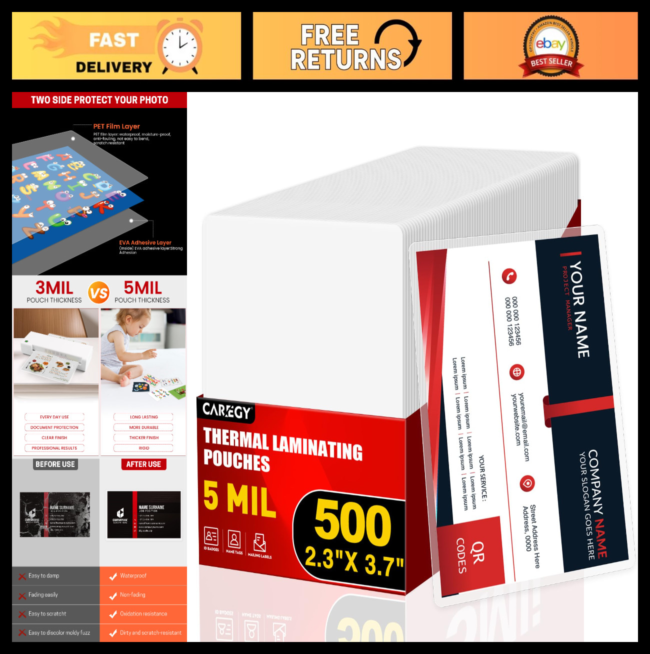 500 Count Thermal Laminating Pouches 5Mil for Business Cards, Clear Lamination 2