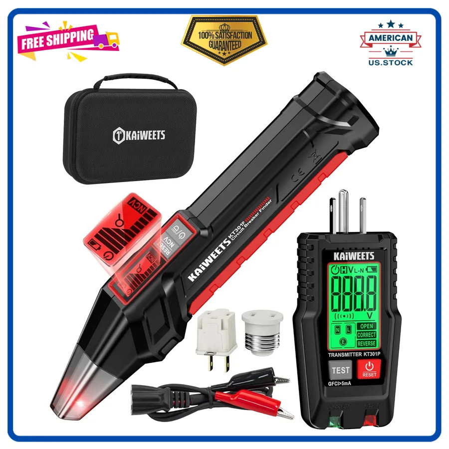 KAIWEETS KT301P Circuit Breaker Finder and GFCI Outlet Tester with Case