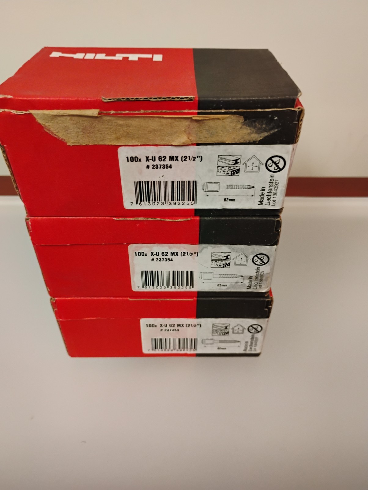 HILTI 100x X-U 62 MX #237354 62mm 2-1/2” Collated Galvanized Nails – NEW!