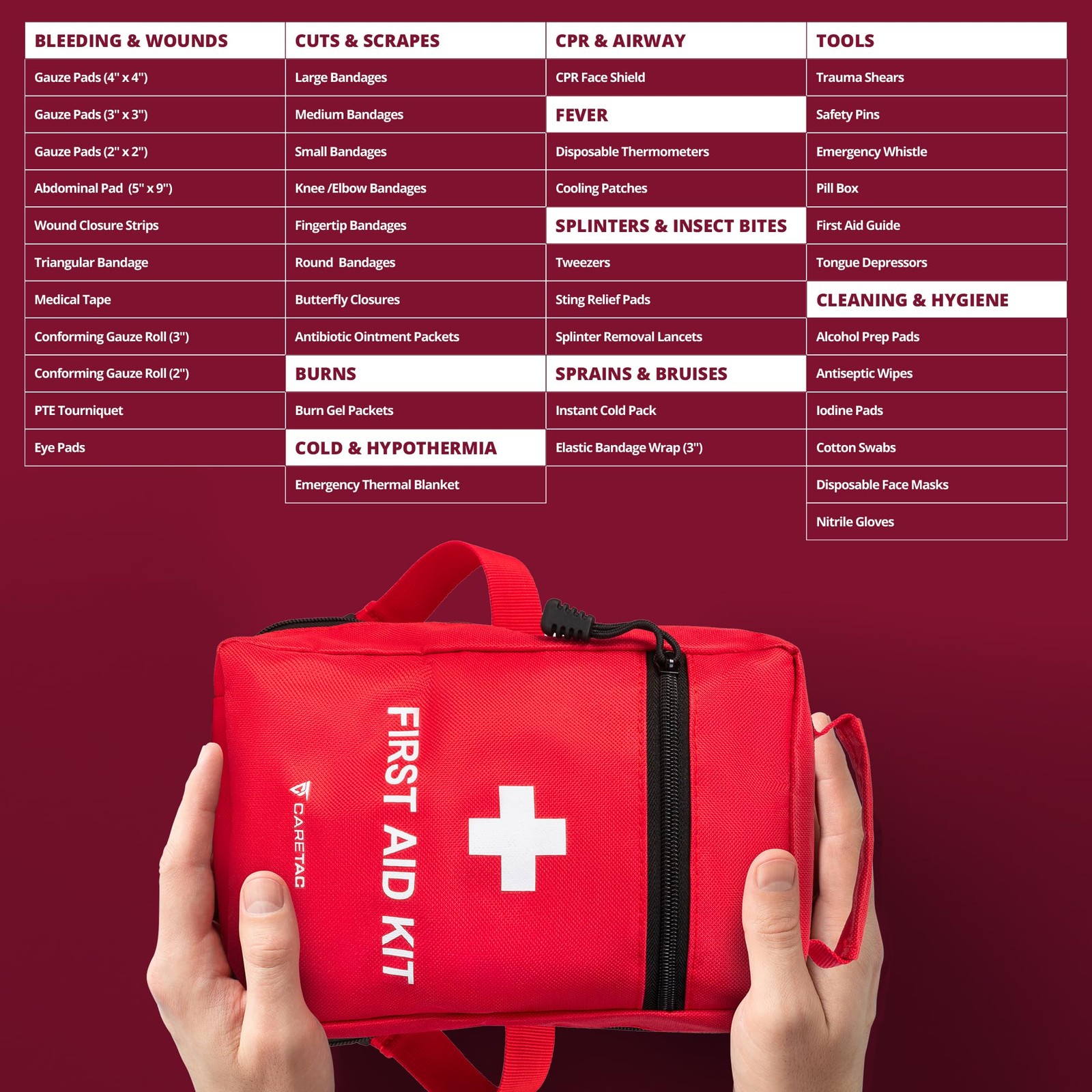 Caretac 500 Piece Premium Large First Aid Kit Fully Stocked Emergency Medical