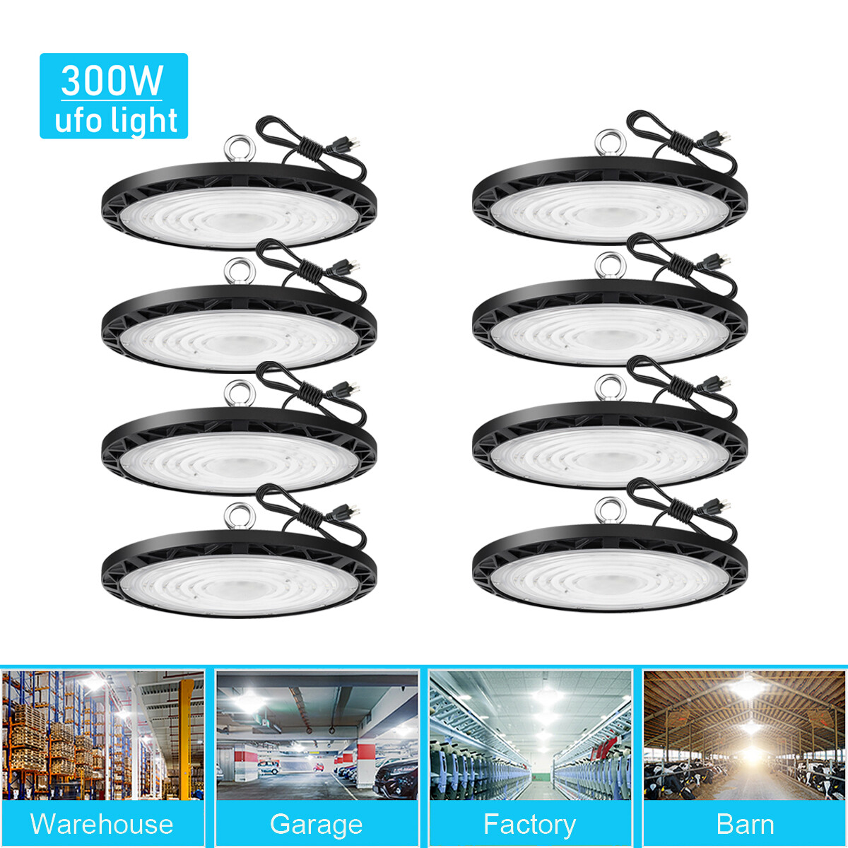 8Pack 300W UFO LED High Bay Light Commercial Industrial Factory Warehouse Light