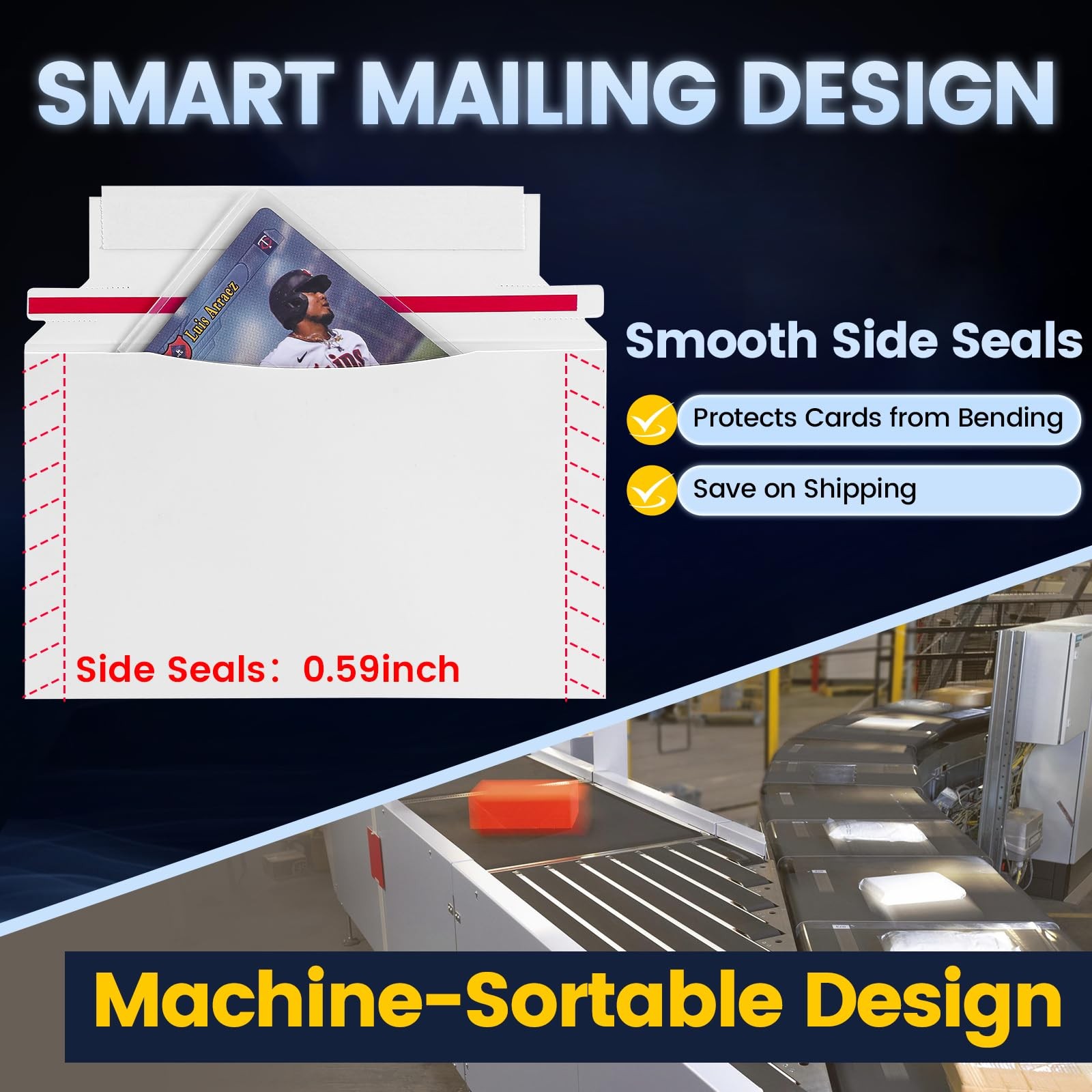 Mailer Trading Card Envelopes 180 Pack 7″ x 4.35″ Semi-Rigid Toploaders