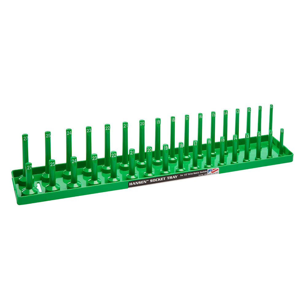 Hansen 6pc Socket Organizer Tray Rack Holder Metric SAE 1/4″ 3/8″ 1/2″ Green