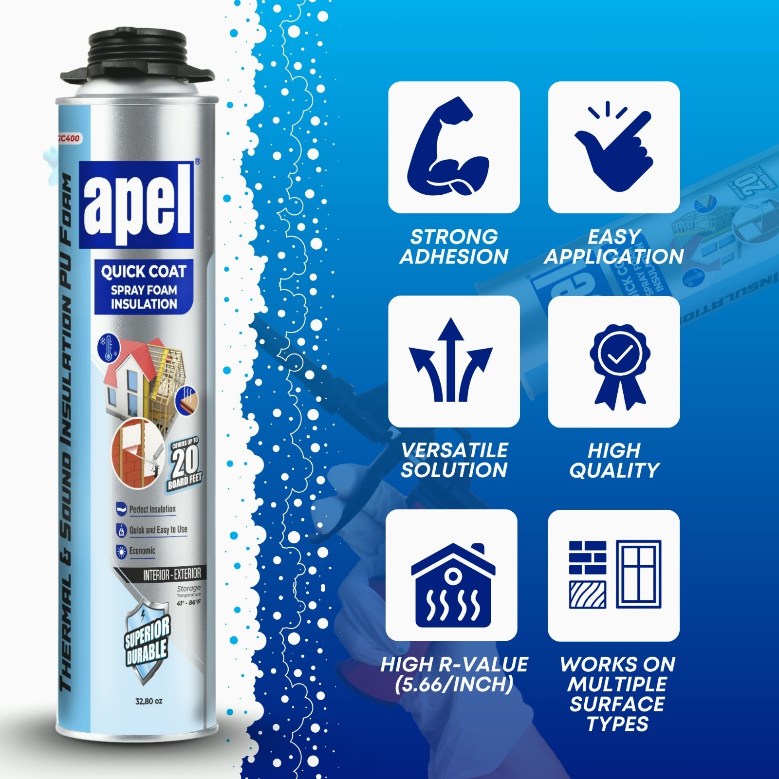 apel Spray Foam Insulation Kit (18 x 32.80 oz./360 Bd ft) Heat and Acoustic Insu