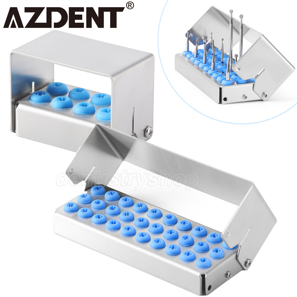 AZDENT Dental Burs Holder Disinfection Block Case Box Dentist Stand 8/30 Holes