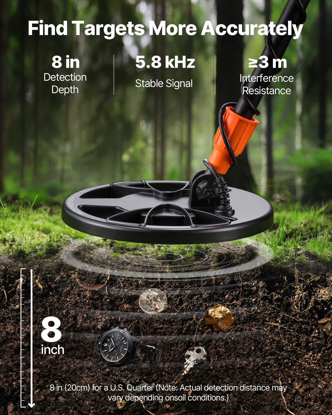 VEVOR Metal Detector for Adults 8″ Professional Gold Detector Waterproof Coil