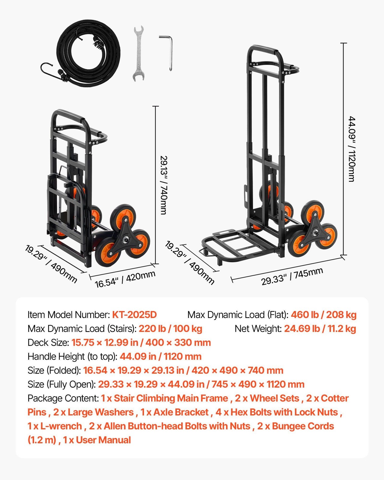 220lb Stair Climber Dolly: Carbon-Steel Frame, 6-Wheel Tri-Mode Hauling Cart