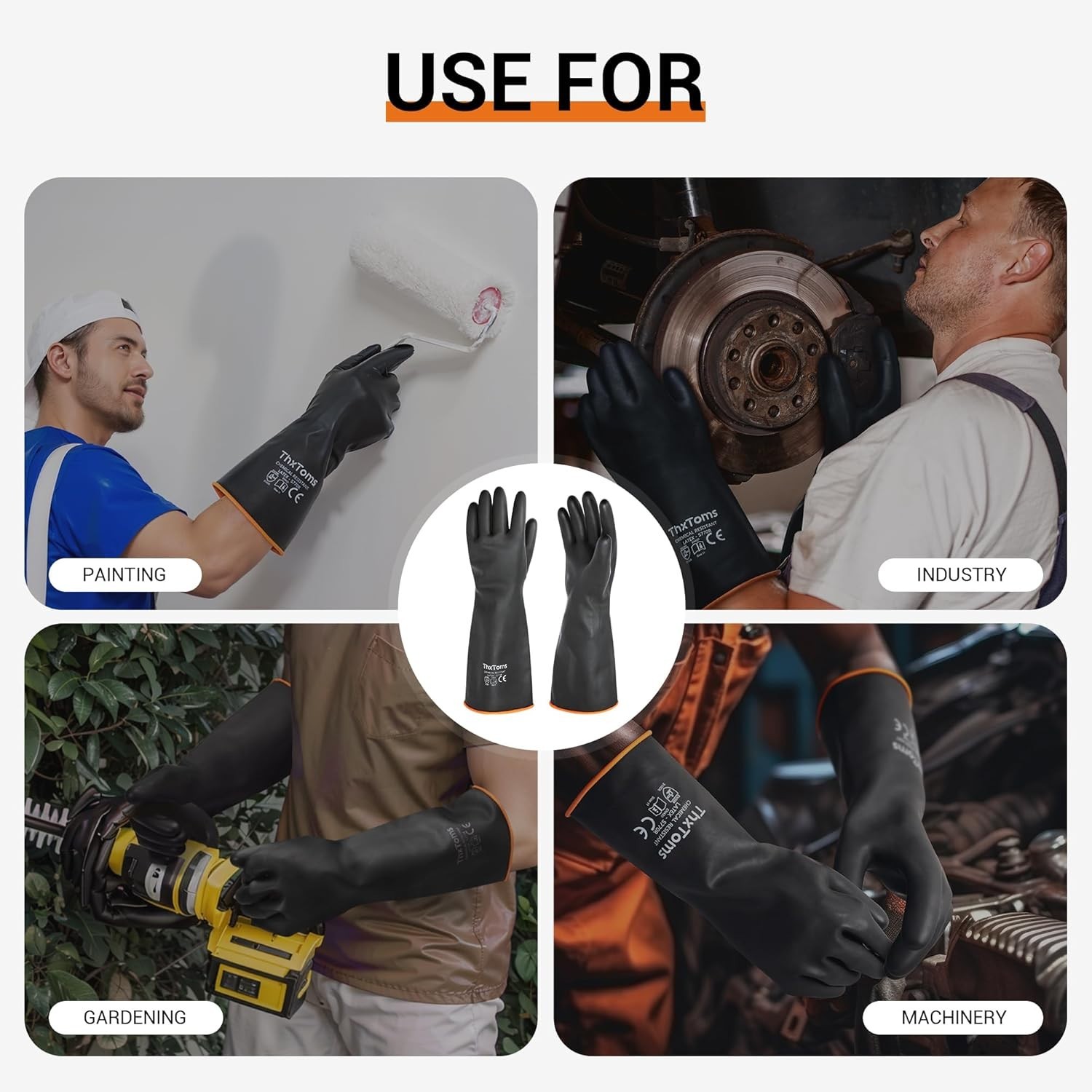Long Rubber Gloves 22 Inch Durable Latex Acid Proof Oil Proof for Industrial Use