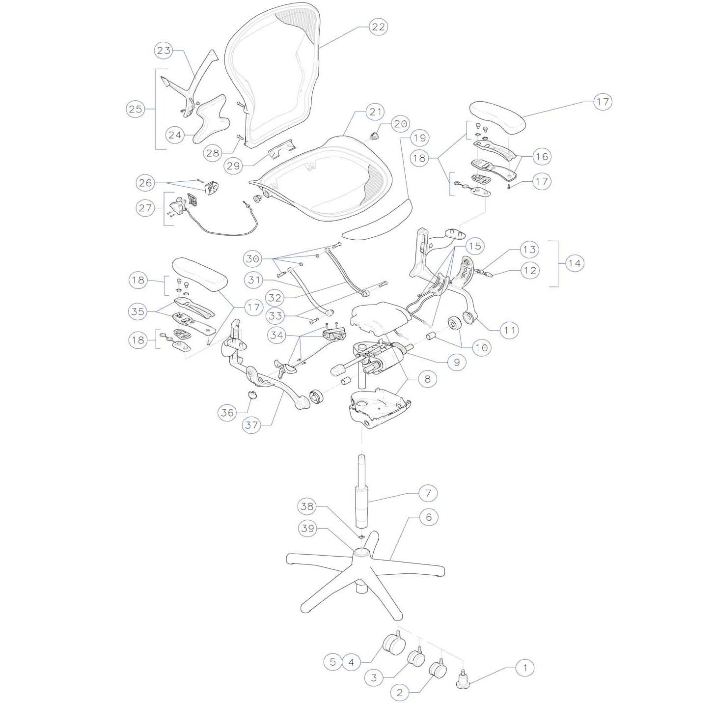 GENUINE Set 5 Herman Miller Aeron Embody Setu Celle Chair Hard Floor OEM Casters