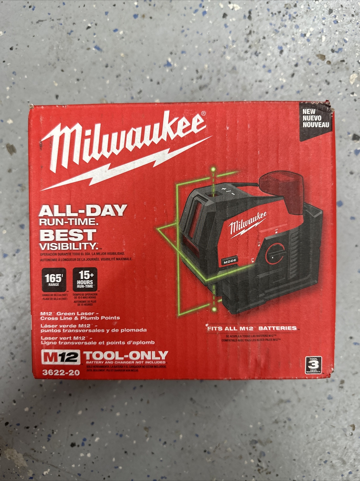 Milwaukee 3622-20 M12 Green Laser Level – Red/Black