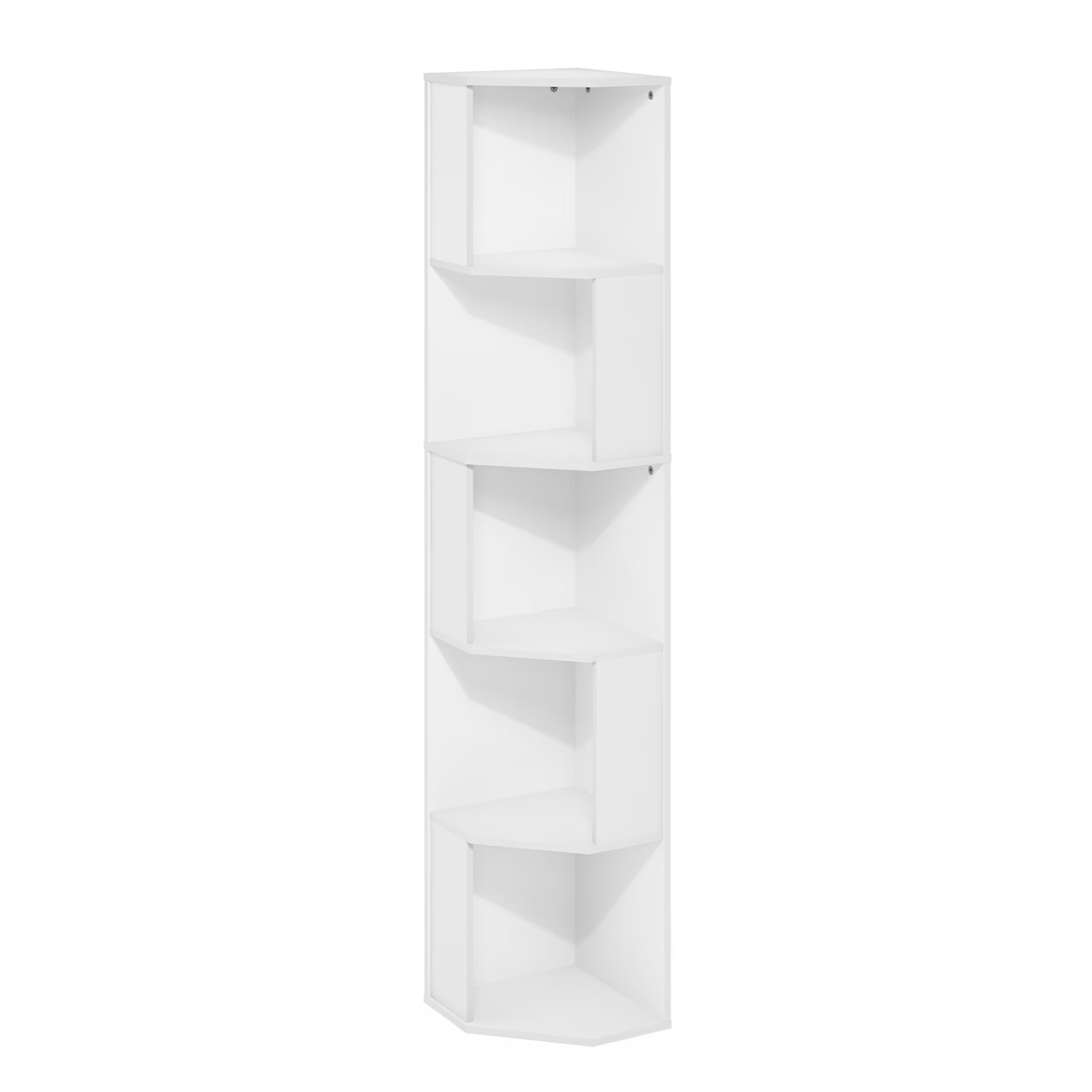 ECON 5-Tier Freestanding Corner Shelf Bookcase in Bookshelf in White
