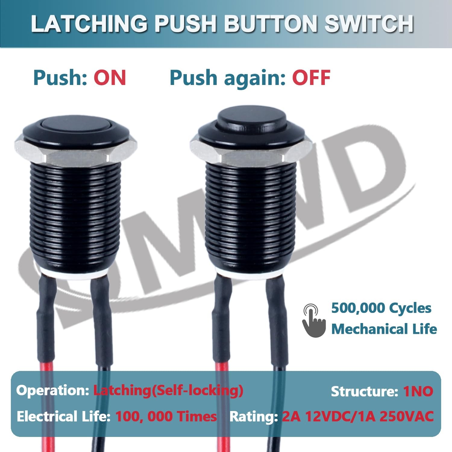 5pcs 12mm Latching Push Button Switch Raised Head ON-Off Normally Open with Pre-