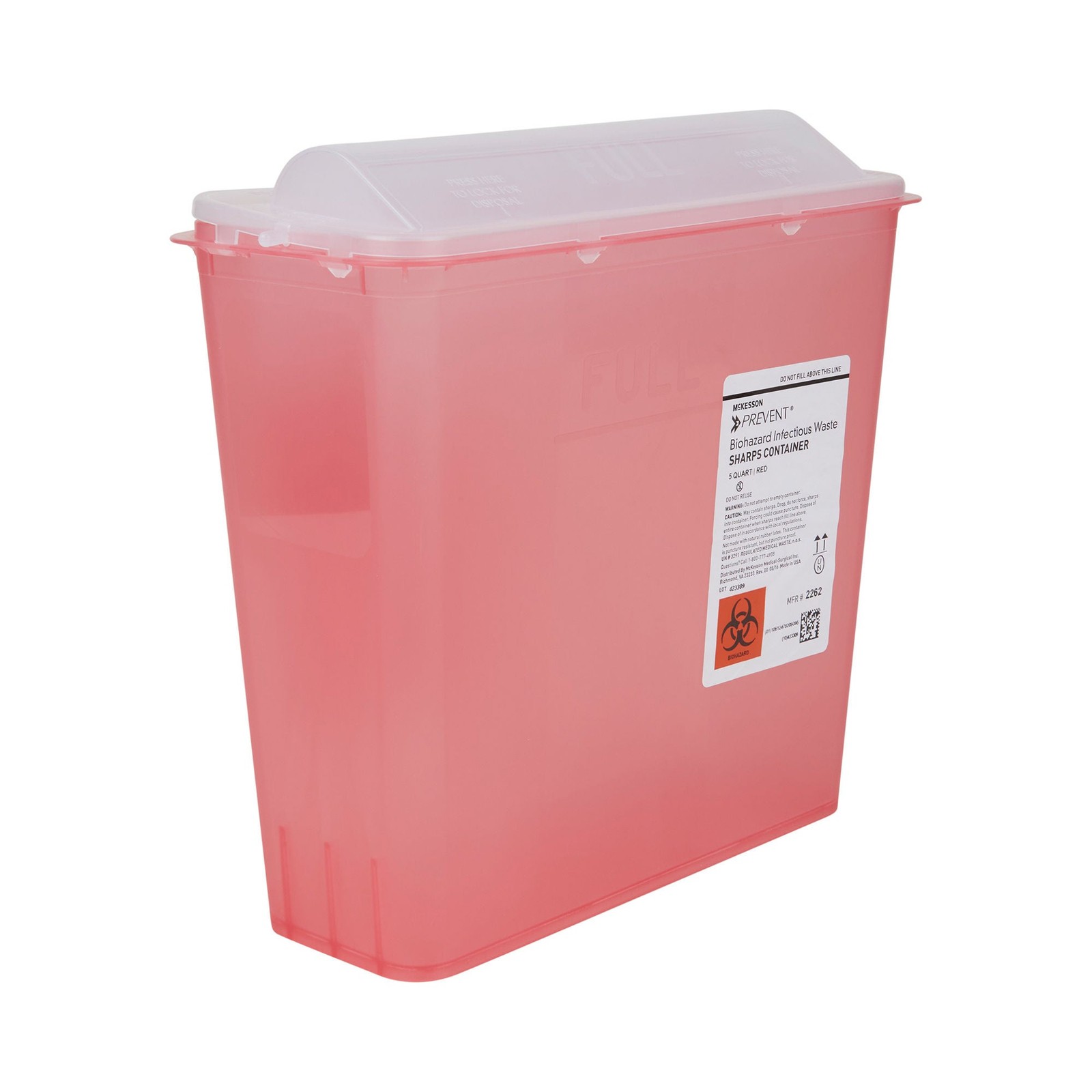 McKesson Prevent Sharps Container 5 Quart 10.75″Hx10.5″Wx4.75″D 2262 1 Each