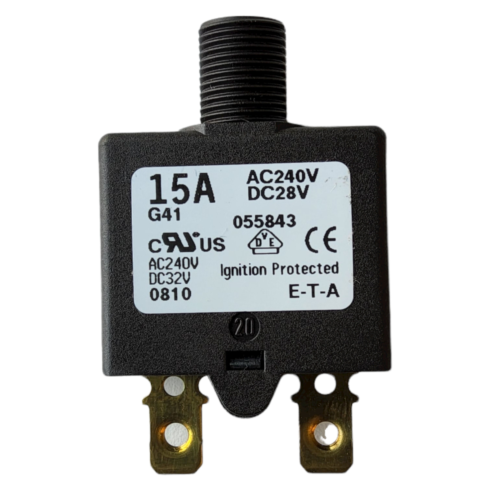 ETA Thermal Circuit Breaker, 1658 Series, 15 A, 1 Pole Push to reset, NEW