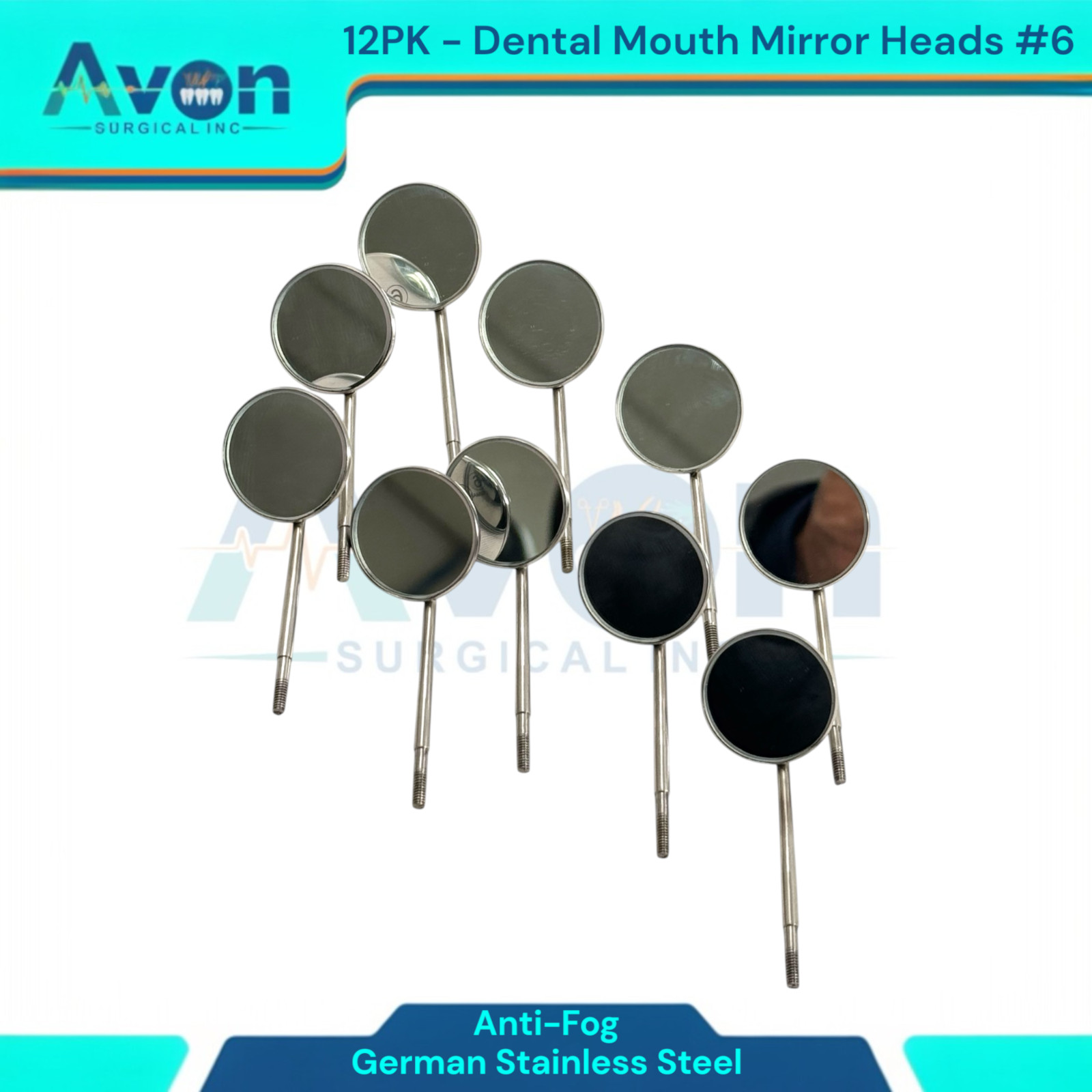 #6 Mouth Mirror Heads for Oral Examinations, Cone Socket, Anti-Fog – Pack of 12