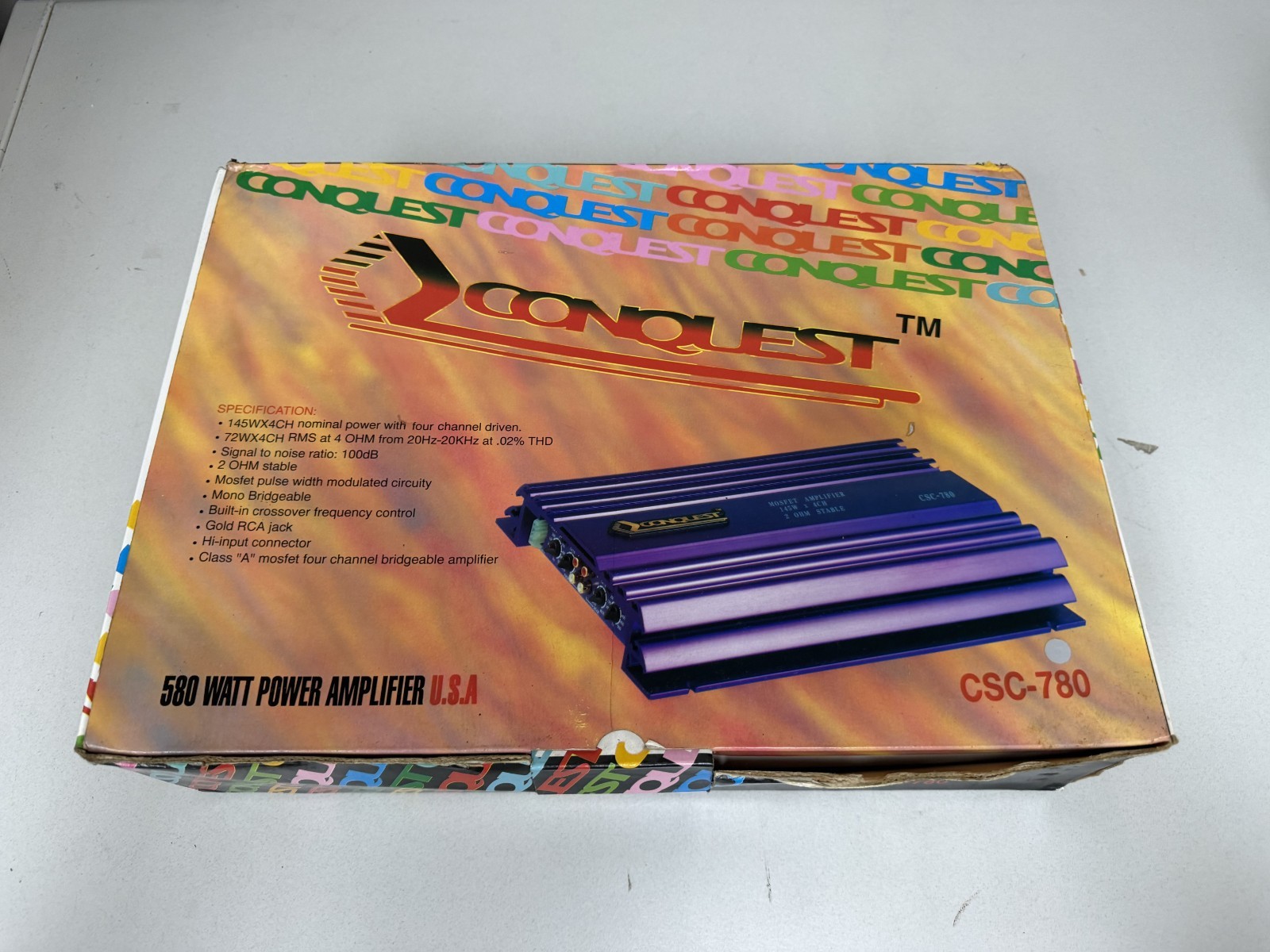 CONQUEST CSC-780 MOSFET AMPLIFIER 580 WATT SILVER VINTAGE CAR AUDIO NEW