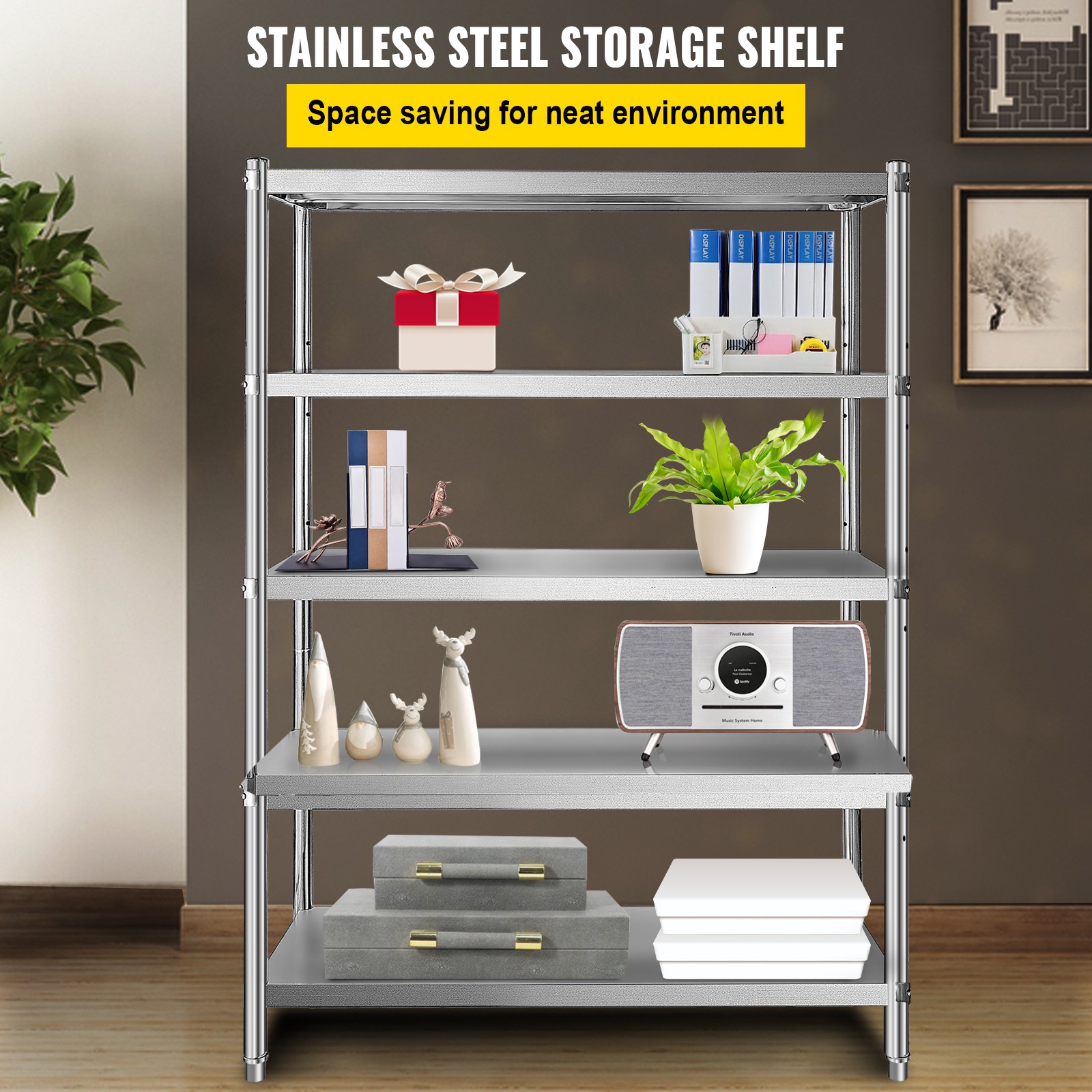 5-Tier Kitchen Shelves Shelf Rack Stainless Steel Shelving Organizer 47.5×18 in