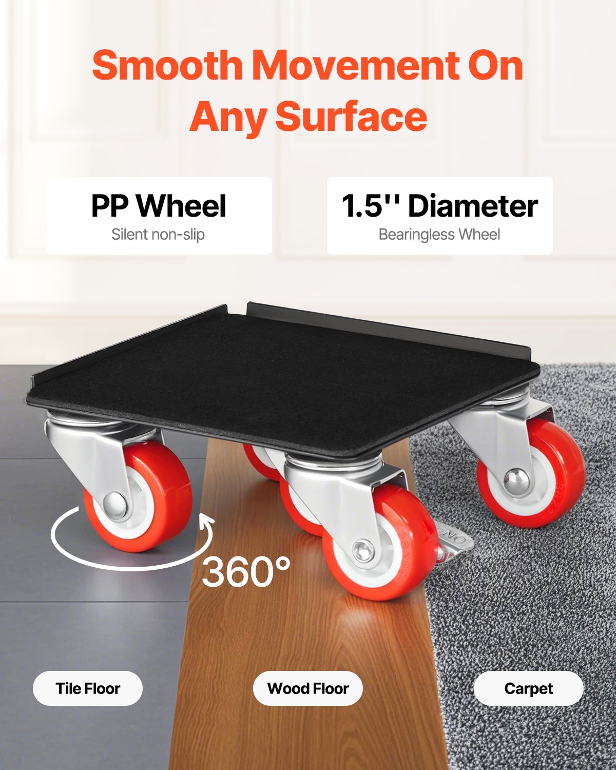 VEVOR Furniture Dolly Heavy Duty Furniture Mover with 5 Wheels 1200 lbs Capacity