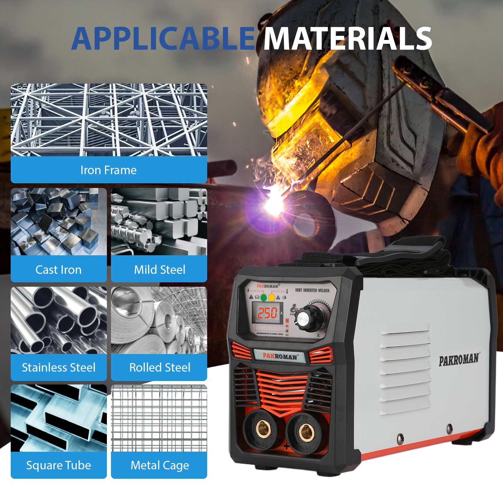 250A Portable Inverter Welder 110/127V ARC MMA Welding Machine Kit 50/60Hz