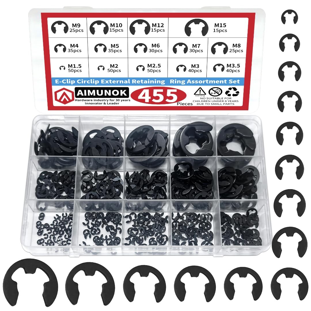 455Pcs E-Clip External Retaining Rings Snap Rings Assortment Set, High Carbon…