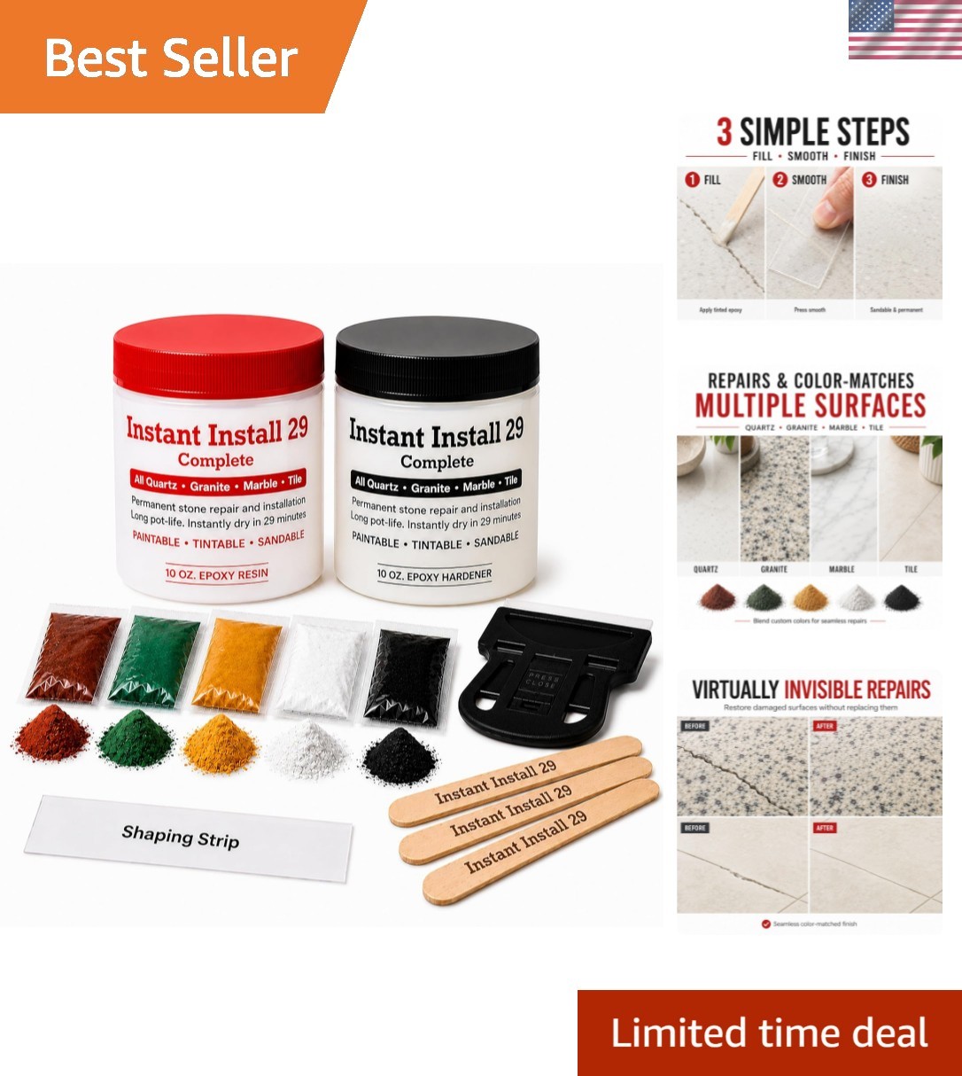 20 oz Fast-Drying Epoxy Repair Kit with EZ-Tint for Granite & Marble Restoration