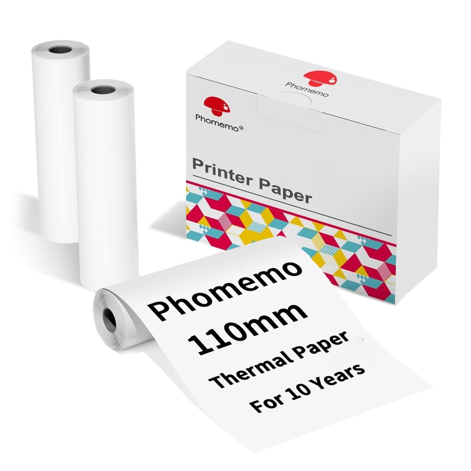 Phomemo 110mm Thermal Printer Paper 3 Rolls, Compatible with 4.33”, white