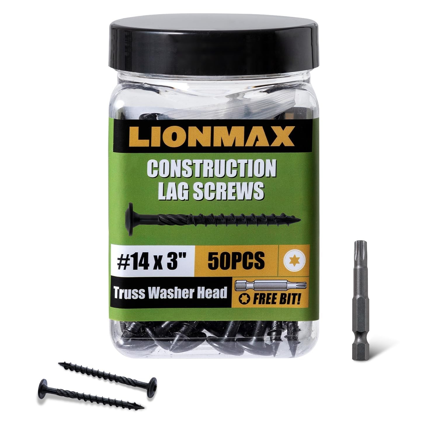 Lag Screws 3 Inch, Structural Wood Screw #14 x 3, 50-PCS Heavy Duty Construction