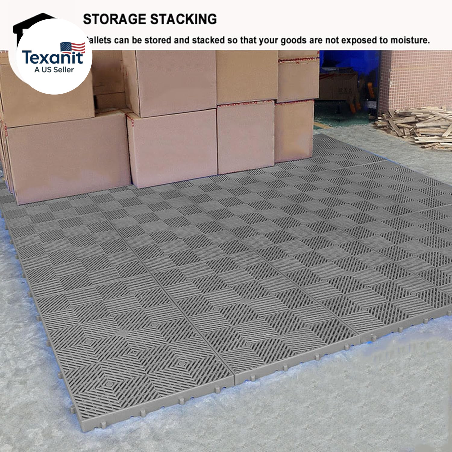 Plastic Pallet, 5Pcs 23.6X15.7X2In Grey Waterproof Storage Grid Pad, Lightweight