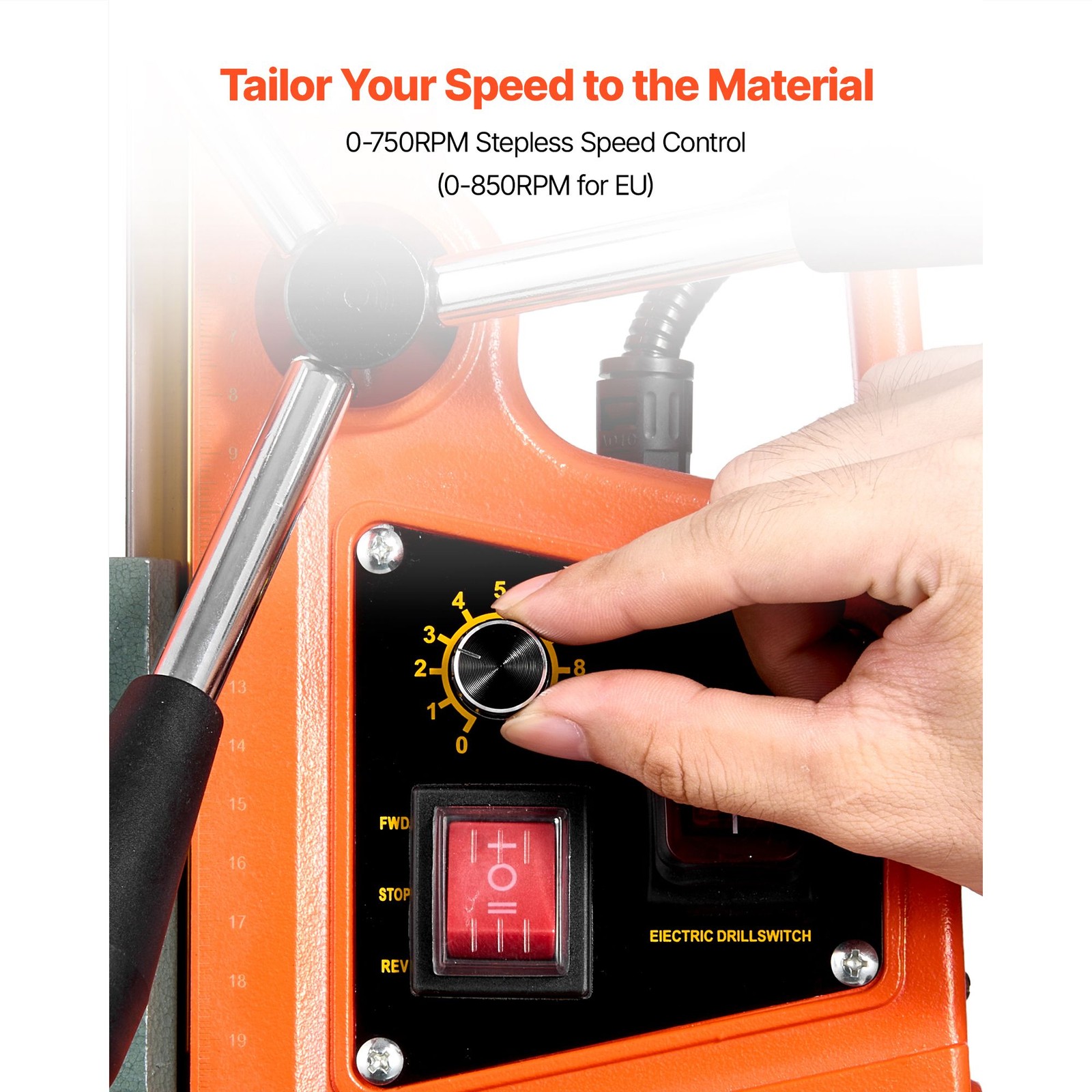 1400W Magnetic Drill Press 2in Bore 0-750 RPM with 6 Core Bits, 1000N Hold Force