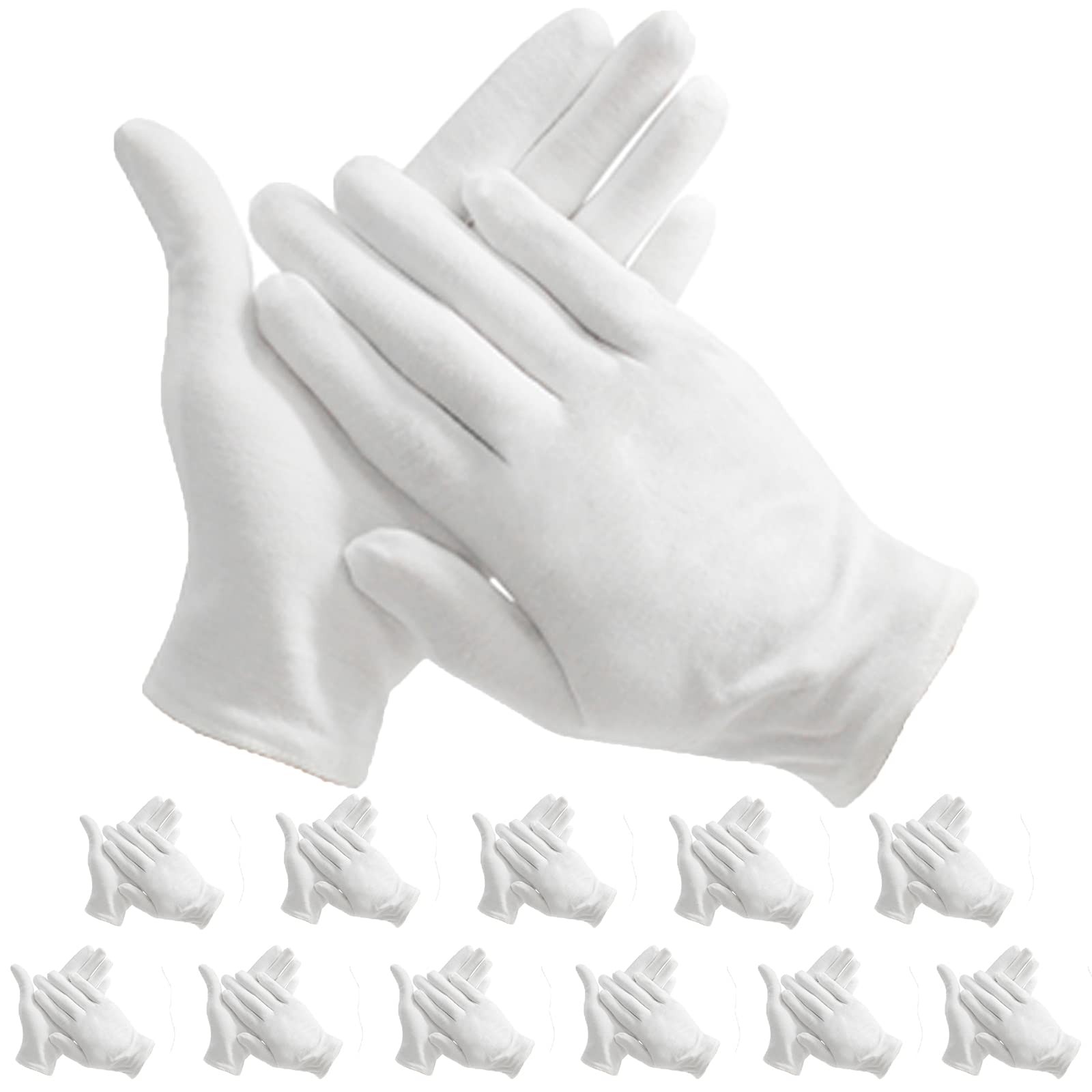 12 Pair White Cotton Gloves 9 inch Extra Large Size for Cosmetic Moisturizing…