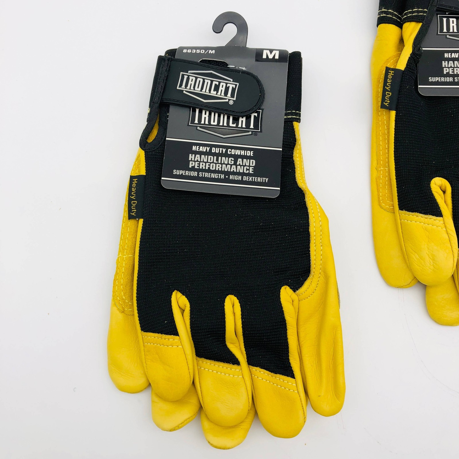 Ironcat 86350 Cowhide Leather Gloves Medium Hvy Duty Mechanics Hook Loop 3 Pairs