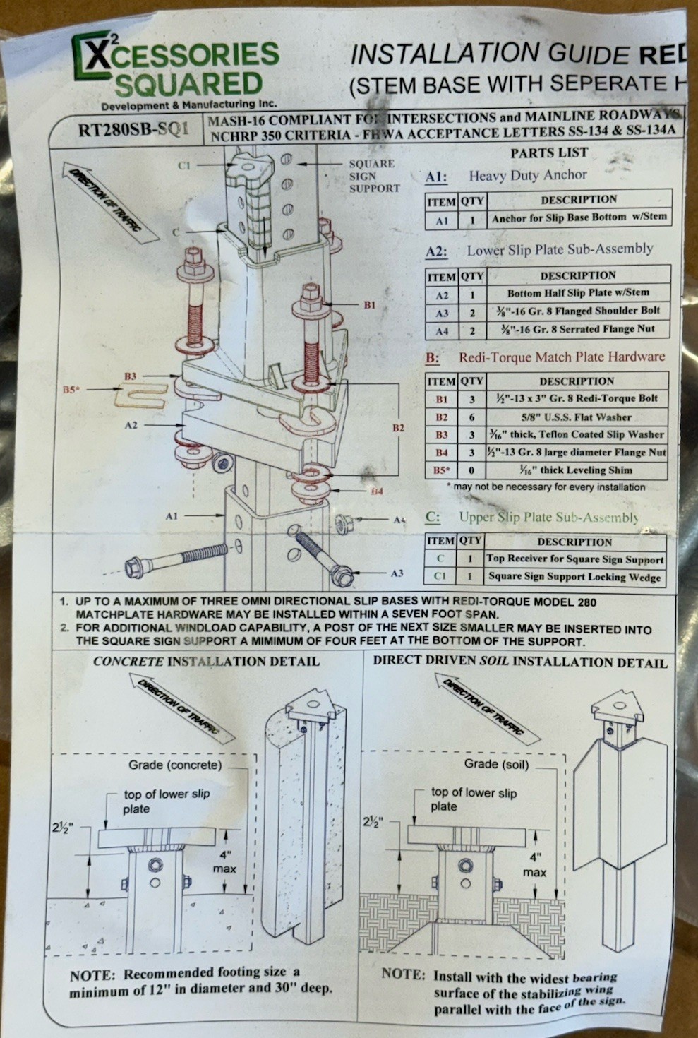 Redi-Torque Model 280 Slip Base System for 2-7/8″ Round Post SB10C-278RD-G