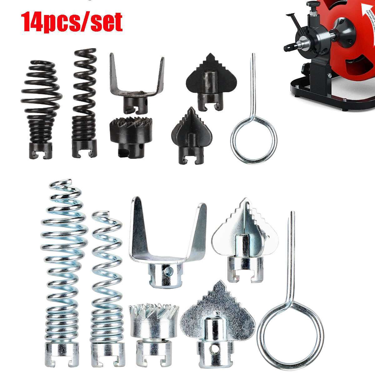 14 Cutter Set Drain Cleaner Plumbing Snake Cable Auger Clog Sewer Unblocker Tool
