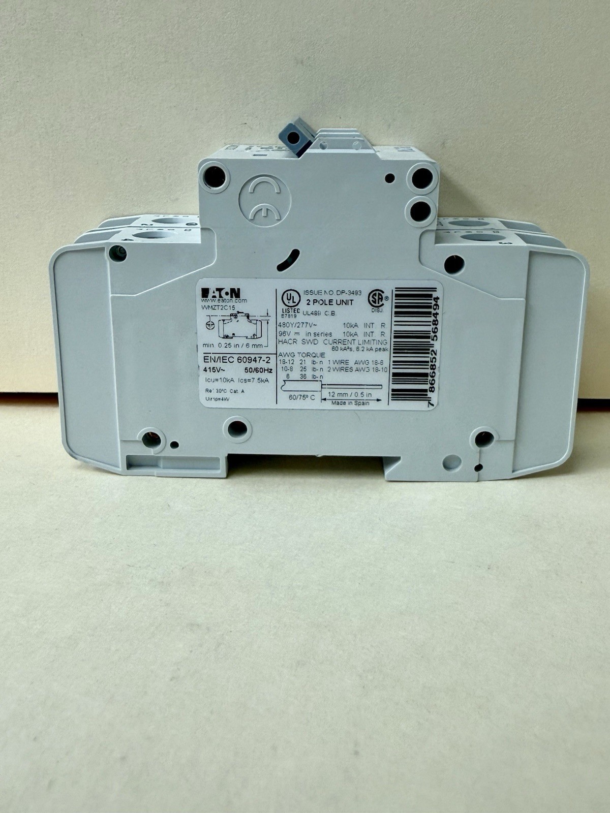 “LOT OF 2” NEW Eaton WMZT2C15 15A 2-Pole DIN Rail Breakers UL489 277/480V 10kA