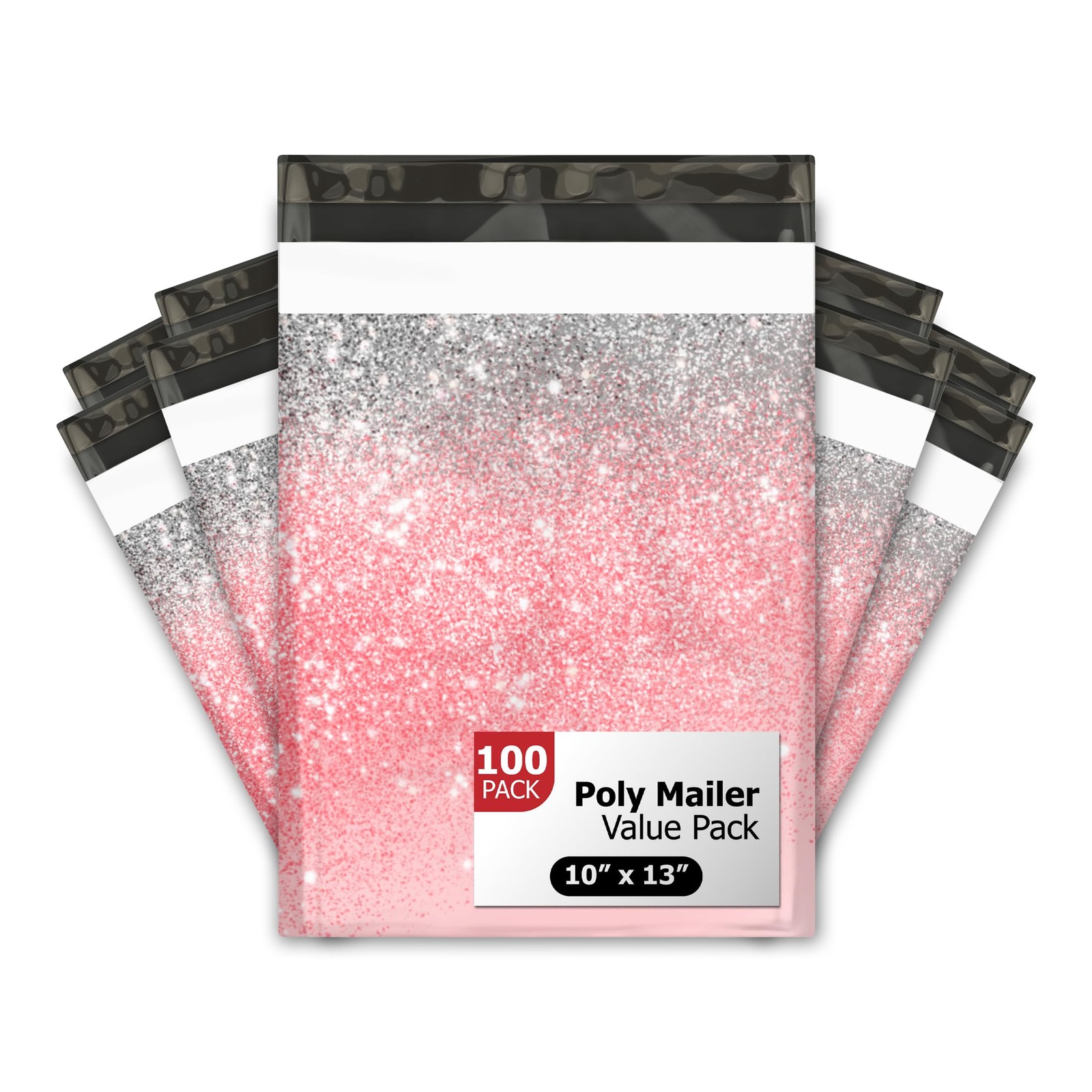 10×13 (100) Pink Glitter Transition Valentine’s Day Designer Poly Mailers Wat…