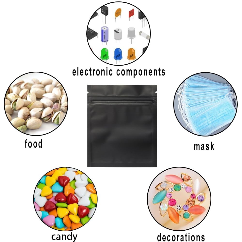 100 Pack Smell Proof Bags 3 x 4 Inch Resealable Mylar 3×4 Inches, Black