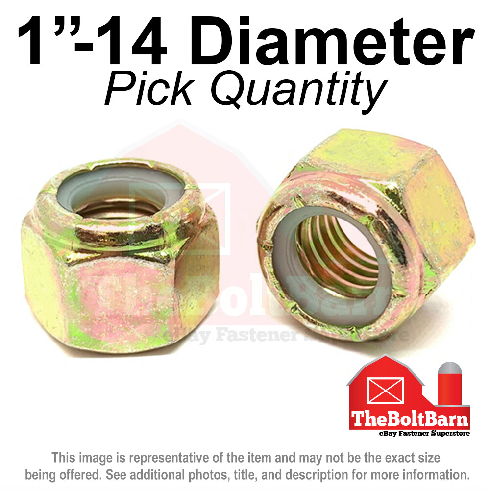 1″-14 Grade 8 Nylon Insert Hex Lock Nut Zinc Yellow FINE Nylok (Pick Quantity)