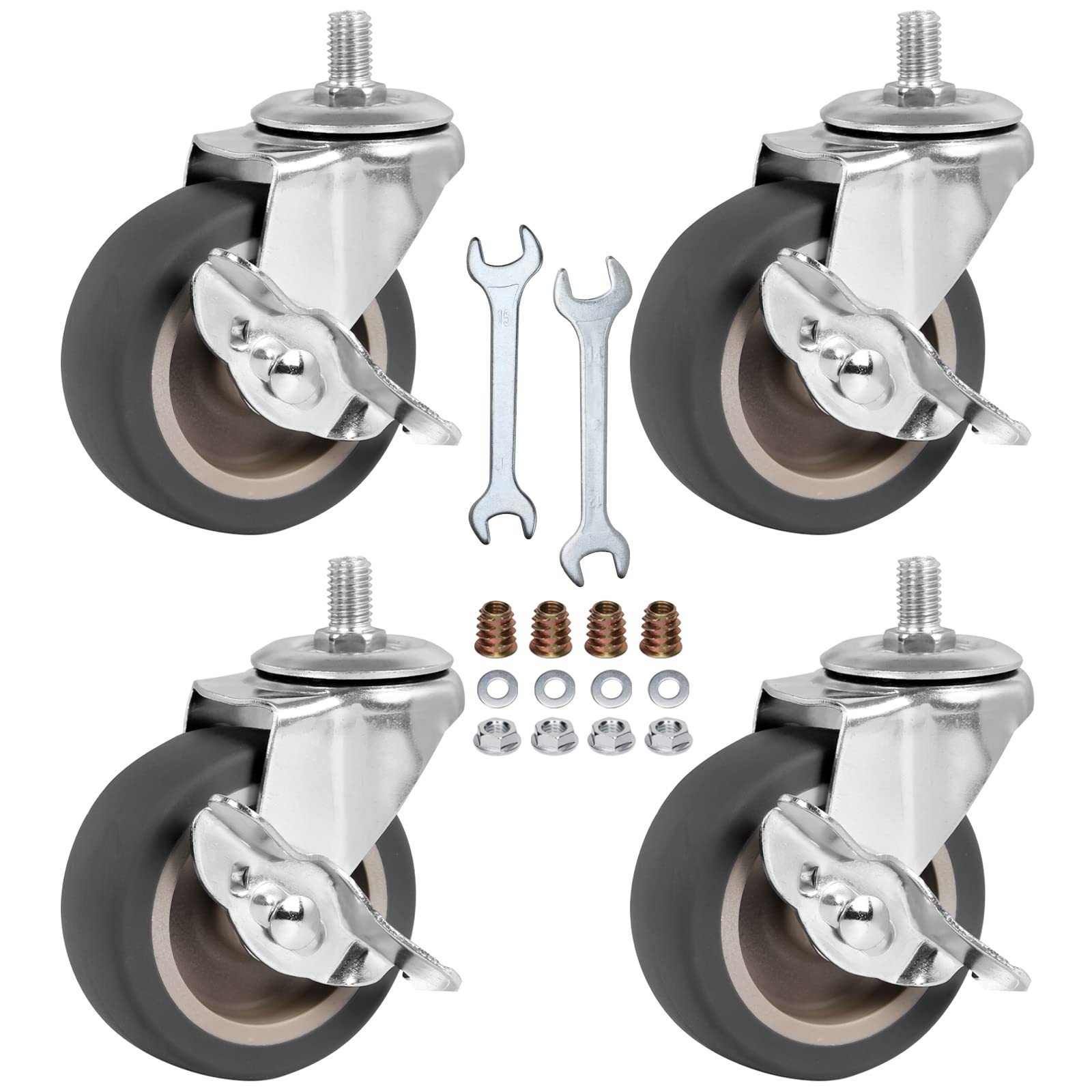 Caster Wheels, 3 Inch Stem Casters Set of 4, Heavy Duty Swivel Wheel with Bra…