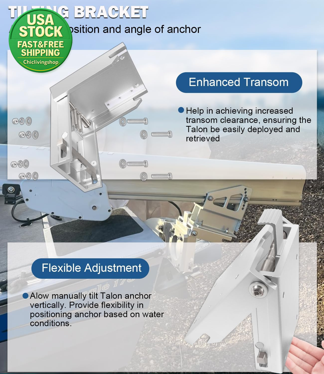 Talon Tilt Bracket Compatible with Minn Kota Shallow Water Anchor 10Ft 12Ft