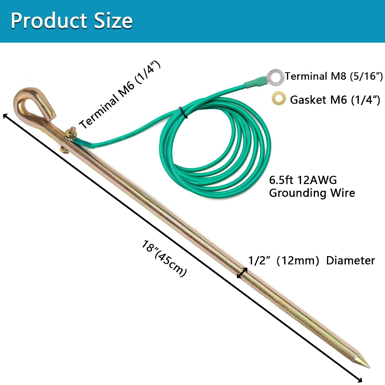 Generator Grounding Kit with 6.5ft Ground Cord and Rod for Generators Safety
