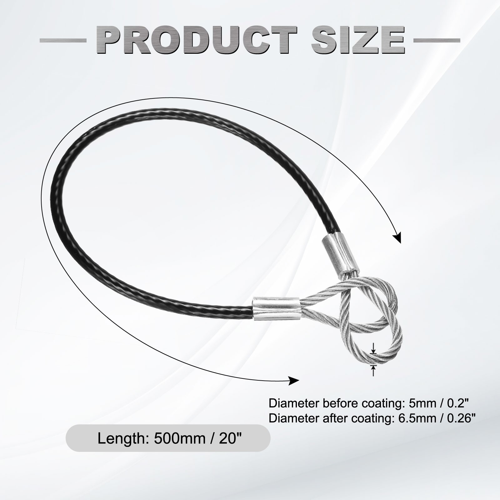 20 Inch Safety Cable Lock 304 Stainless Steel Wire Rope 0.26″ Dia Black